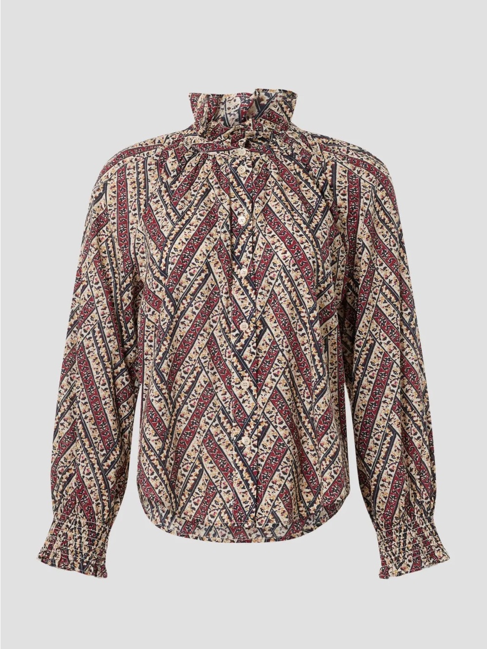 Veronica Beard Multicolor Printed Ruffled-Neck Blouse - Picture 3 of 6